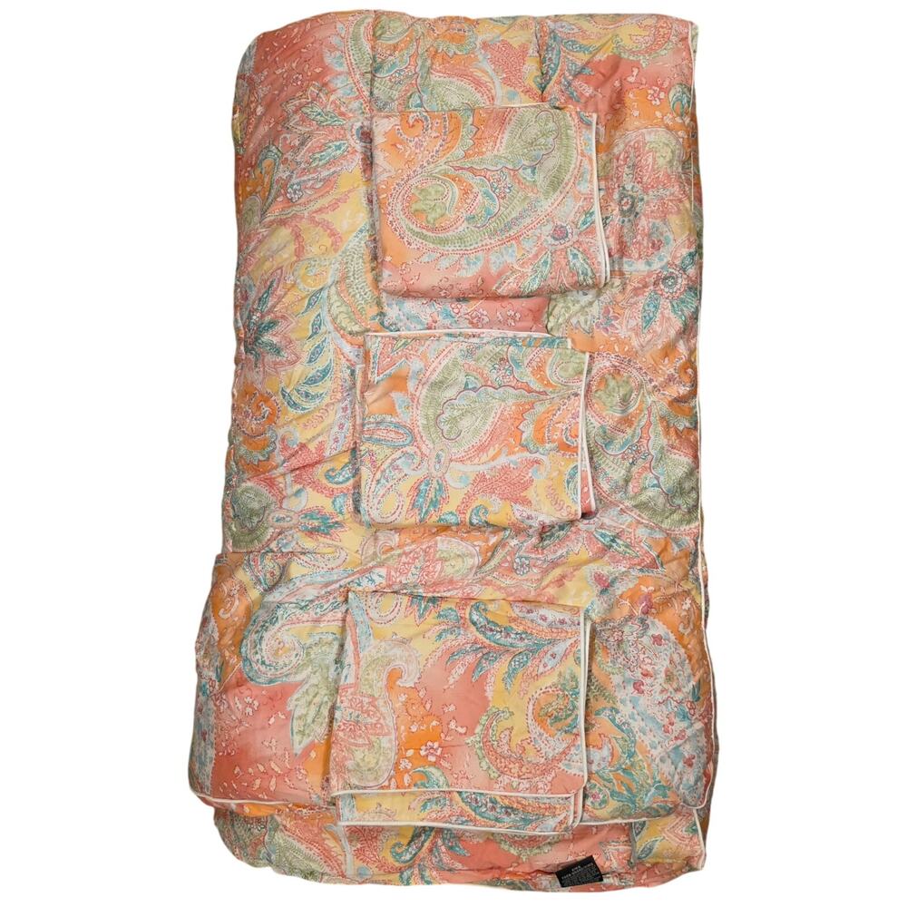 Set Ralph Lauren Jamaica Coral Paisley King Comforter Pillowcases Cotton Sateen
